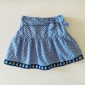 Janie & Jack Girls Ruffle Printed Front Bow Blue White Skirt Vacation Summer 3T